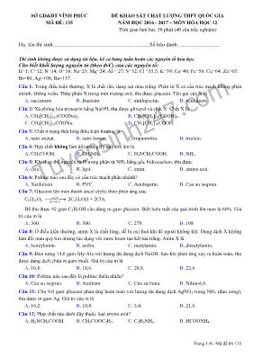 Đề khảo sát chất lượng THPT quốc gia năm học 2016 - 2017  Môn Hóa học 12 - Mã đề 135